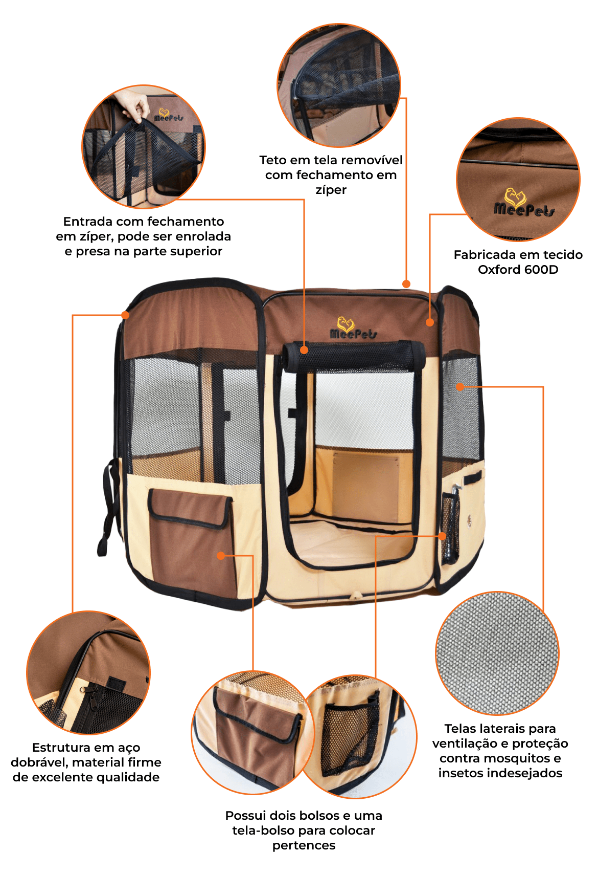 Casinha Cercadinho Portátil Dobrável para Cães Gatos - Mee Pets foto de detalhes da casinha portatil e dobrável para pets