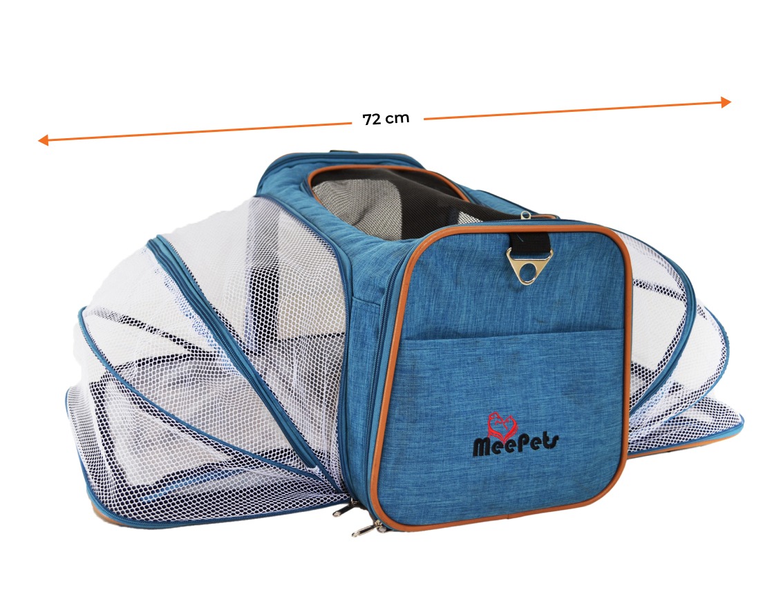 Bolsa Pet Expansível Transporte Cão e Gato Luxo - Meepets foto da bolsa pet expansivel aberta