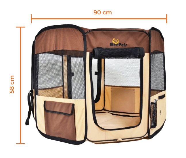 Casinha Cercadinho Portátil Dobrável para Cães Gatos - Mee Pets foto da casinha dobrável portátil aberta com as medidas